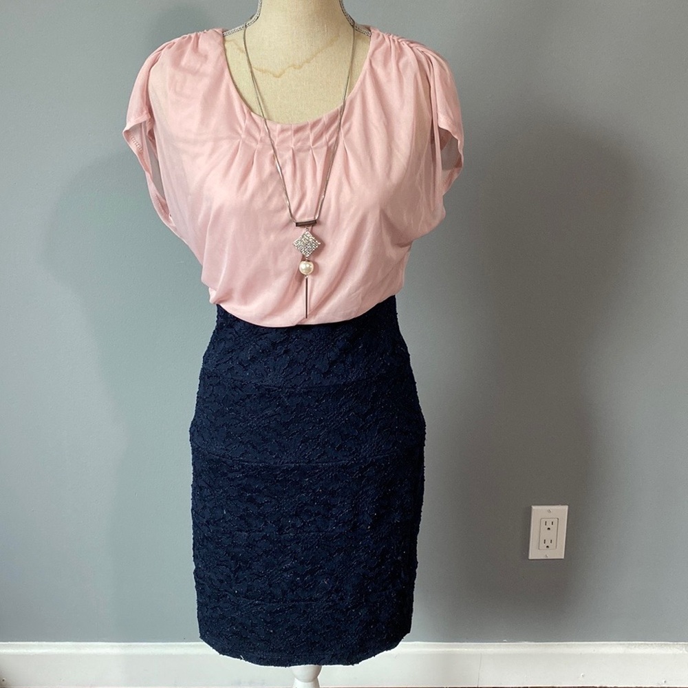 Enfocus studio pink and black lace dress